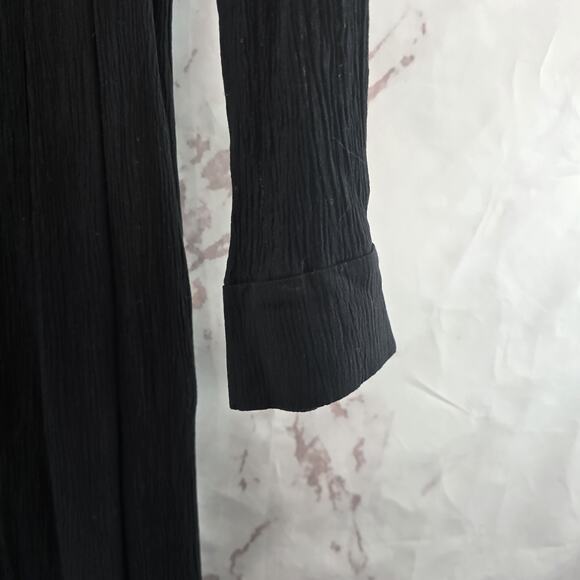 & Other Stories Dress Womens 4 Small Black Midi Slit Crepe Notch Long Sleeve - Picture 4 of 11
